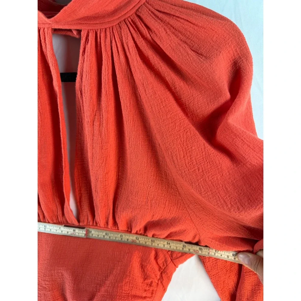 Jen's Pirate Booty for Free People Orange Red Cotton Gauze Tie Back Crop Top S